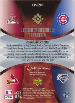 2007 Upper Deck Ultimate Collection - Ultimate Ensemble Quad Patches #OZCP Roy Oswalt / Carlos Zambrano / Chris Carpenter / Jake Peavy Back