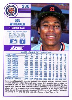 1989 Score - Promos #230 Lou Whitaker Back