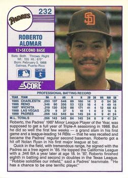 1989 Score - Promos #232 Roberto Alomar Back
