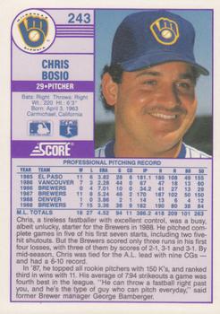 1989 Score - Promos #243 Chris Bosio Back