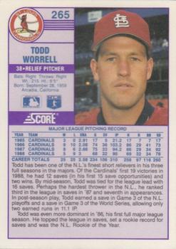 1989 Score - Promos #265 Todd Worrell Back