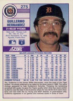 1989 Score - Promos #275 Guillermo Hernandez Back