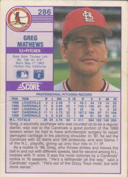 1989 Score - Promos #286 Greg Mathews Back