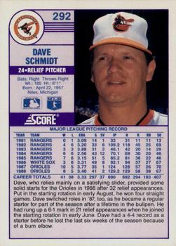 1989 Score - Promos #292 Dave Schmidt Back