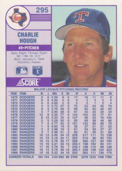 1989 Score - Promos #295 Charlie Hough Back