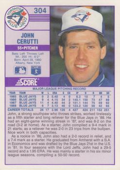 1989 Score - Promos #304 John Cerutti Back