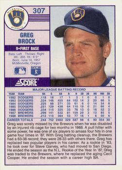 1989 Score - Promos #307 Greg Brock Back