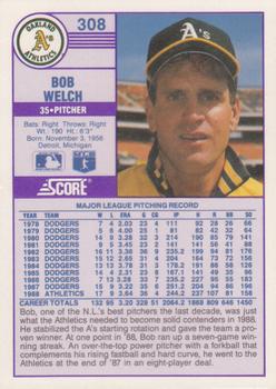 1989 Score - Promos #308 Bob Welch Back