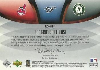 2007 Upper Deck Ultimate Collection - Ultimate Ensemble Triple Swatches #ES-HTP Travis Hafner / Frank Thomas / Mike Piazza Back