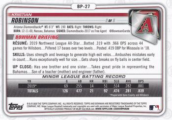 2020 Bowman - Prospects #BP-27 Kristian Robinson Back
