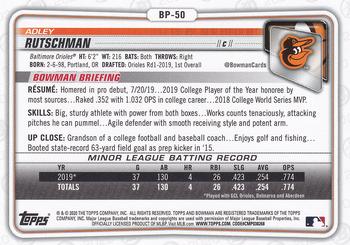 2020 Bowman - Prospects #BP-50 Adley Rutschman Back