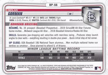 2020 Bowman - Prospects #BP-66 Nolan Gorman Back