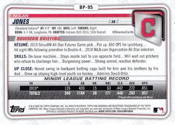 2020 Bowman - Prospects #BP-95 Nolan Jones Back