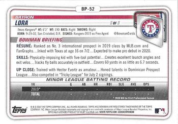 2020 Bowman - Prospects Camo #BP-52 Bayron Lora Back