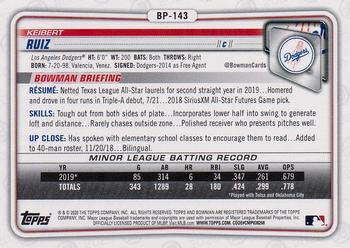 2020 Bowman - Prospects Purple #BP-143 Keibert Ruiz Back