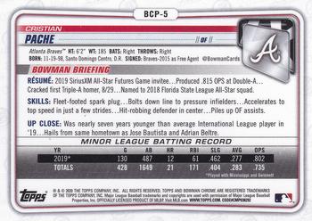 2020 Bowman - Chrome Prospects #BCP-5 Cristian Pache Back