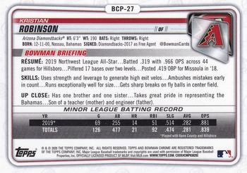 2020 Bowman - Chrome Prospects #BCP-27 Kristian Robinson Back