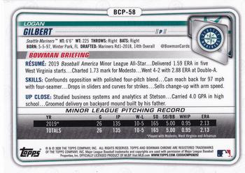 2020 Bowman - Chrome Prospects #BCP-58 Logan Gilbert Back