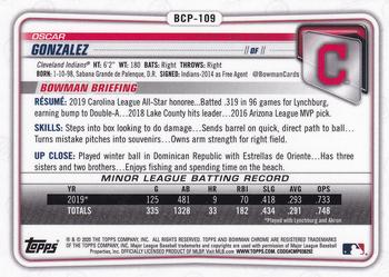2020 Bowman - Chrome Prospects #BCP-109 Oscar Gonzalez Back