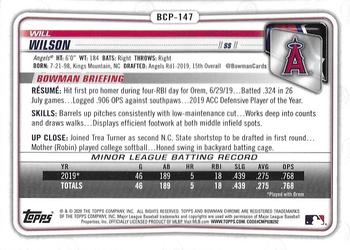 2020 Bowman - Chrome Prospects #BCP-147 Will Wilson Back