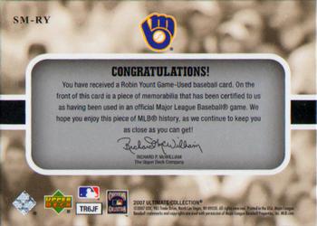 2007 Upper Deck Ultimate Collection - Ultimate Star Materials #SM-RY Robin Yount Back