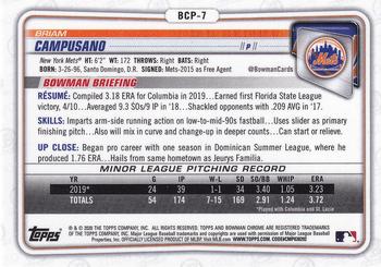 2020 Bowman - Chrome Prospects Orange Shimmer Refractor #BCP-7 Briam Campusano Back