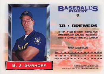 1993 Finest - Refractors #8 B.J. Surhoff Back
