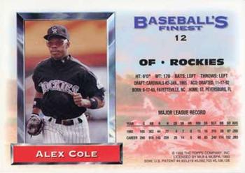 1993 Finest - Refractors #12 Alex Cole Back