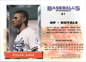 1993 Finest - Refractors #81 Felix Jose Back
