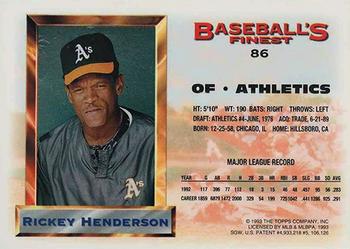 1993 Finest - Refractors #86 Rickey Henderson Back
