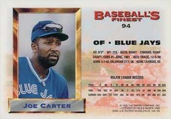 1993 Finest - Refractors #94 Joe Carter Back