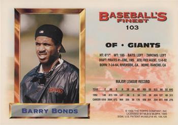 1993 Finest - Refractors #103 Barry Bonds Back