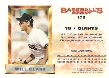 1993 Finest - Refractors #108 Will Clark Back