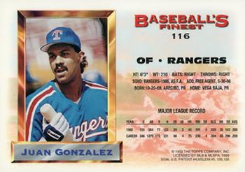 1993 Finest - Refractors #116 Juan Gonzalez Back