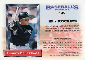 1993 Finest - Refractors #130 Andres Galarraga Back