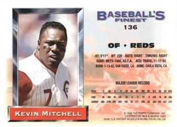 1993 Finest - Refractors #136 Kevin Mitchell Back