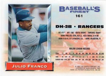 1993 Finest - Refractors #161 Julio Franco Back