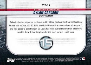 2020 Bowman - Chrome Bowman Scouts Top 100 #BTP-15 Dylan Carlson Back