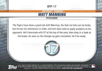 2020 Bowman - Chrome Bowman Scouts Top 100 #BTP-17 Matt Manning Back