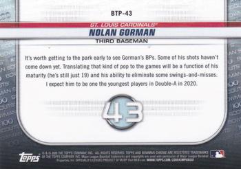 2020 Bowman - Chrome Bowman Scouts Top 100 #BTP-43 Nolan Gorman Back