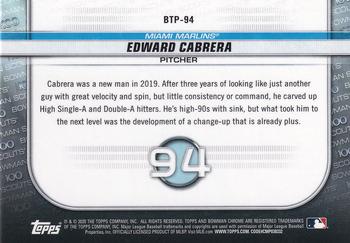 2020 Bowman - Chrome Bowman Scouts Top 100 #BTP-94 Edward Cabrera Back