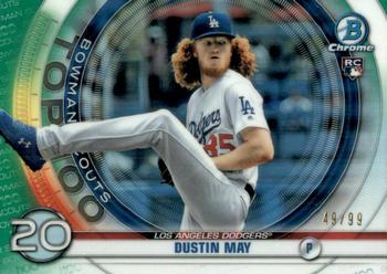 2020 Bowman - Chrome Bowman Scouts Top 100 Green Refractor #BTP-20 Dustin May Front