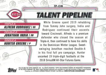 2020 Bowman - Chrome Talent Pipeline Atomic Refractors #TP-CIN Jonathan India / Hunter Greene / Alfredo Rodriguez Back