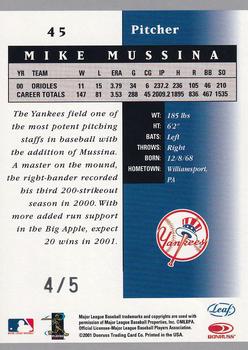 2001 Leaf Certified Materials - Chicago Collection #45 Mike Mussina Back