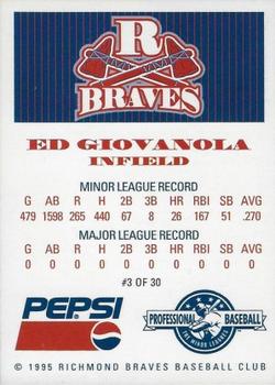 1995 Pepsi Richmond Braves #3 Ed Giovanola Back