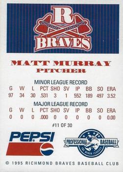 1995 Pepsi Richmond Braves #11 Matt Murray Back