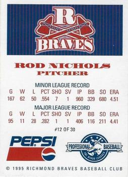 1995 Pepsi Richmond Braves #12 Rod Nichols Back