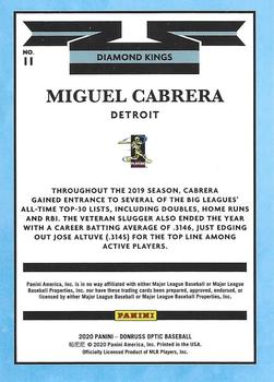 2020 Donruss Optic #11 Miguel Cabrera Back