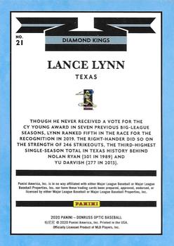 2020 Donruss Optic #21 Lance Lynn Back