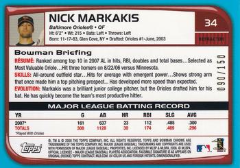 2008 Bowman Chrome - Blue Refractors #34 Nick Markakis Back